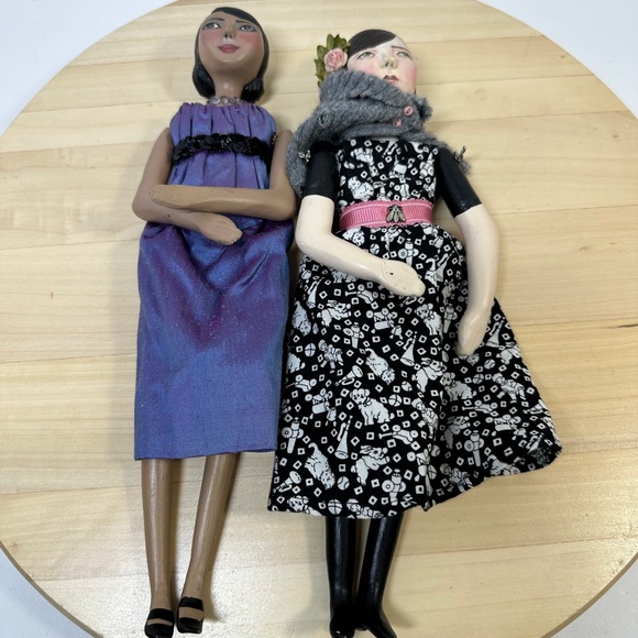 Du Buh Du Designs Art Doll Signed Christine Alvarado Handmade Artisan Set of 2 - Picture 3 of 13